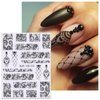 JMEOWIO 3D Embossed Flower Black White Nail Art Stickers Decals Self-Adhesive Pegatinas Uñas 5D Leaves Lace Line Nail Supplies Nail Art Design Decoration Accessories 4 Sheets