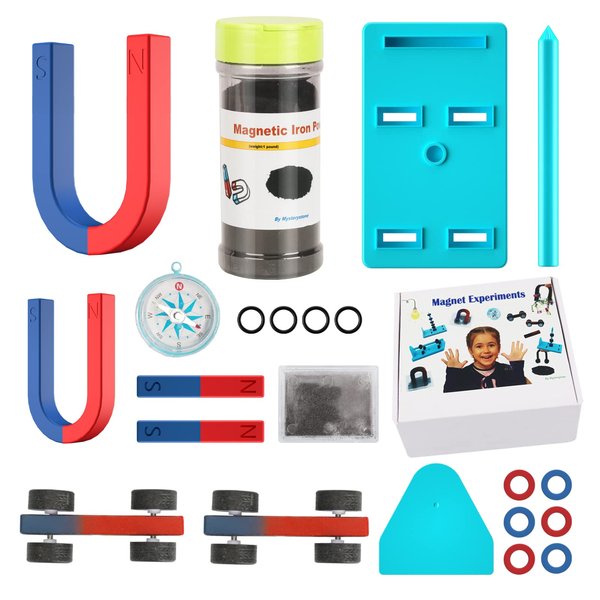 Mysterystone Science Magnets Experiment kit for Kids Physics kit for Students Stem Experiment Tools Including Horseshoe Magnets, Iron filings