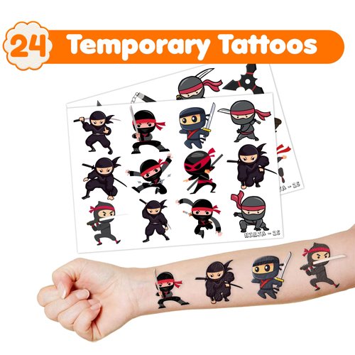 36PCS Ninja Party Favors 24 Tattoos Sticker 12 Stamp Set - Ideal Ninja, Shinobi, Samurai Themed Birthday Decor Supplies Goodie Bag, Classroom Gifts, Cute Rewards for Girls, Baby Shower Prizes