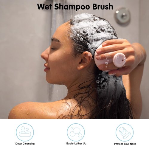 SHINLEA Silicone Scalp Massager Shampoo Brush, Head Scrubber with Soft Bristles for Hair Growth, Deep Clean and Dandruff Removal, Shower Hair Brush Wet & Dry Use, Pink