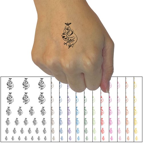 Partridge Bird Hugging Pear 12 Days of Christmas Temporary Tattoo Water Resistant Fake Body Art Set Collection - Yellow (One Sheet)