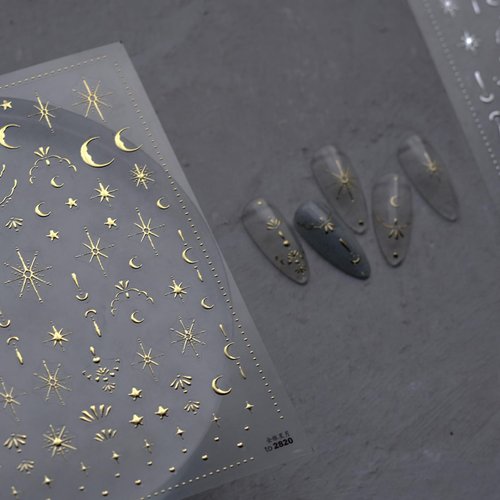 Moon Star Nail Art Stickers Decals 3D Gold Bronzing Nail Stickers Laser Star Moon Luxury Nail Design Self-Adhesive Nail Decals Manicure Sliders for Women Girls DIY Nail Art Decorations Supplies