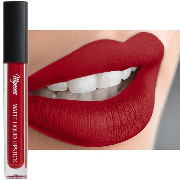 Mynena Bright Red Long-Lasting Matte Liquid Lipstick | Intense Color, Smudge-Proof & Waterproof | Comfortable, Hydrating Shea Butter | Vegan & Cruelty-Free | Lola