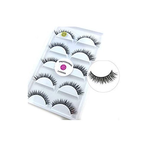 3D Real Mink False Eyelashes LASGOOS 100% Siberian Mink Fur Cruelty-free Luxurious Natural Short Cross Winged Fake Eye Lashes Makeup 5 Pairs/Box L011-5