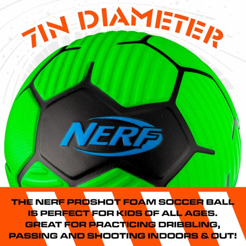Nerf Kids Foam Mini Soccer Ball - Proshot Youth Soccer Ball - 7" Indoor + Outdoor Ball for Kids + Toddlers -Green/Blue