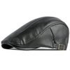 Qianuer Newsboy Hats for Men Leather Ivy Flat Cap Gatsby Driving Cabbie Hat Black