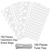 Aneco 100 Pack White Cellophane Bags Plastic Candy Bags Gift Bags Goodie Bags with Twist Ties for Valentine, Birthday, Gift Cookie Snack Packing Party Favor Supplies