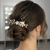 Foryysa Bridal Wedding Hair Pins for Women Gold Rhinestone Flower Headpiece Elegant Handmade Vine Headwear Sparkly Design (2 pcs)