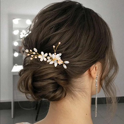 Foryysa Bridal Wedding Hair Pins for Women Gold Rhinestone Flower Headpiece Elegant Handmade Vine Headwear Sparkly Design (2 pcs)