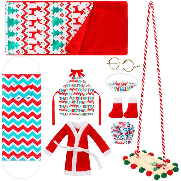 Zhanmai 9 Pieces Christmas Doll Clothing Accessory Set Santa Clothing Doll Clothes for Doll Christmas Decoration (Charming)