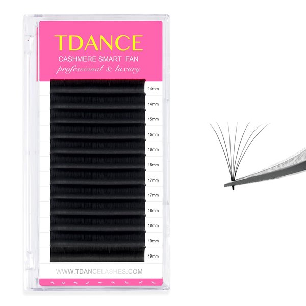 TDANCE Cashmere Easy Fan Lash Extensions Self Fanning Volume Lash Extensions D Curl 0.07mm 14-19mm Matte Black Mega Volume Eyelash Extensions(0.07-D,14-19mm)