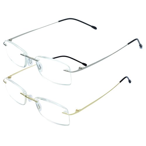 HIYANJN Rimless Readers Blue light proof reading glasses Women Men Anti Glare Filter Lightweight Eyeglasses (2-Pack,1.5)