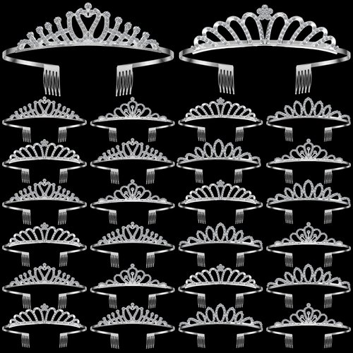 Yuefunny 24 Pcs Crystal Tiara Headbands for Women Princess Headband Girls Crown with Combs Crown Headband for Pageant Bridal Prom Party Gifts (Silver,Classic)