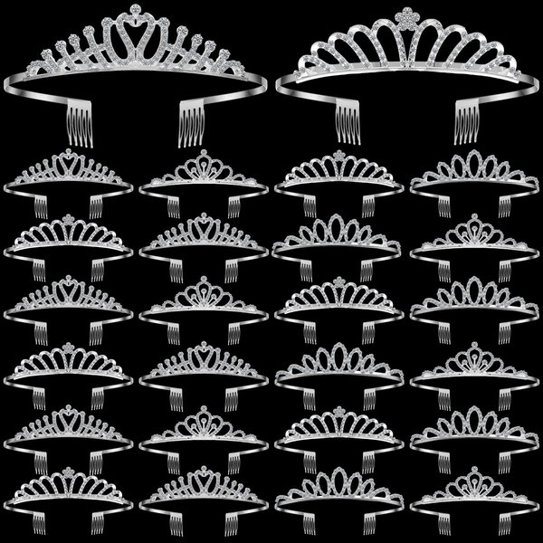 Yuefunny 24 Pcs Crystal Tiara Headbands for Women Princess Headband Girls Crown with Combs Crown Headband for Pageant Bridal Prom Party Gifts (Silver,Classic)