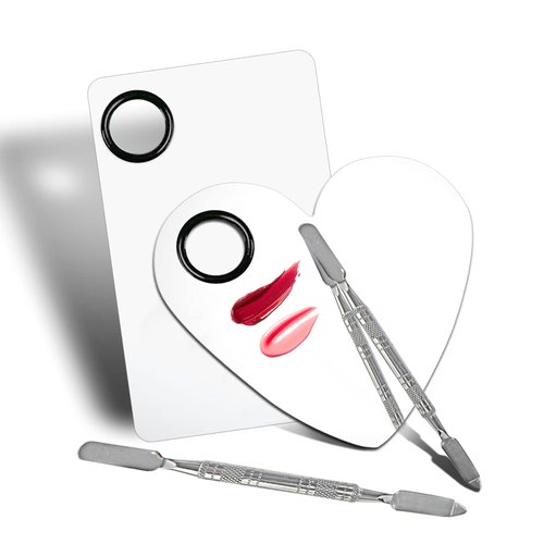 Banugo 2Pcs Cosmetic Makeup Palette, Premium Stainless Steel Metal Makeup Mixing Palette with Spatula, Makeup Mixing Tray for Mixing Foundation/Eye Shadow/Mascara/Nail Polish/Pigment/Nail Art