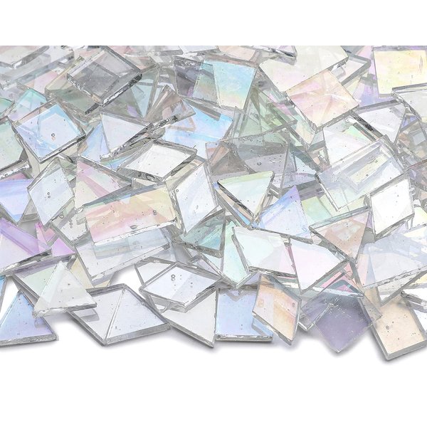 Lanyani Iridescent Mosaic Tiles 200 Pieces Bulk Stained Glass Tile for Mosaic Crafts, 4 Shapes Assortment,Clear