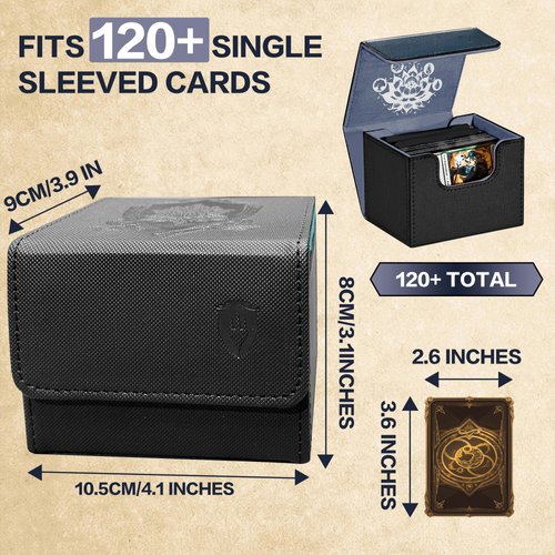 PROMAXIBINDER MTG Commander Deck Box with 2 Dividers, Fits 120+ Single Sleeved Cards, Strong Magnet Magic Gathering Deck Box, PU Leather Trading Card Storage Box for TCG, CCG, MTG Cards (Black)