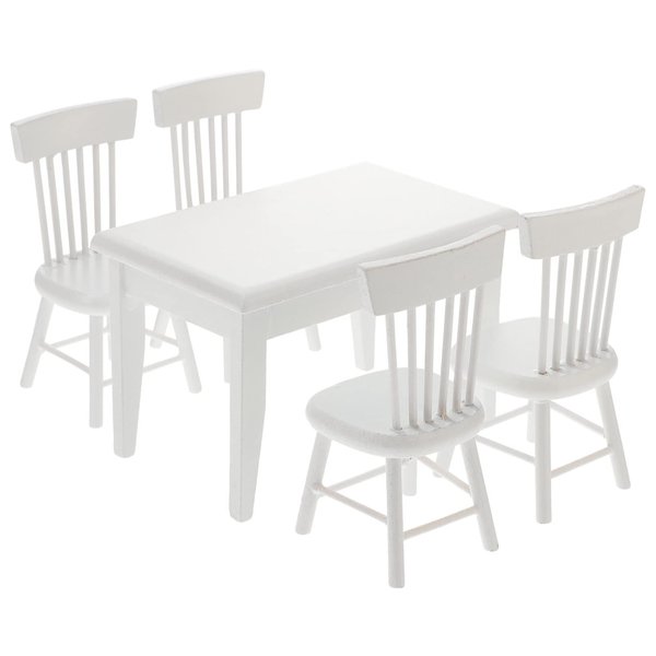 Beaupretty Doll House Furniture Miniature Wooden Dollhouse Table and Chairs Mini Accessories of Dining Room (White)