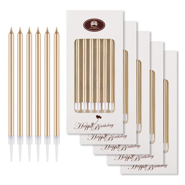 BEAN LIEVE 24-Count Birthday Candles - Long Thin Cake Candles Slow Burning Candles for Birthday, Wedding, Lucky Party Decoration (Champagne Gold)