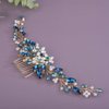 Rumtock Blue Rhinestones Beads Pearl Flower Long Hair Comb for Women Girls Wedding Bridal Boho Hair Piece Hair Styling Jewelry (Lake)