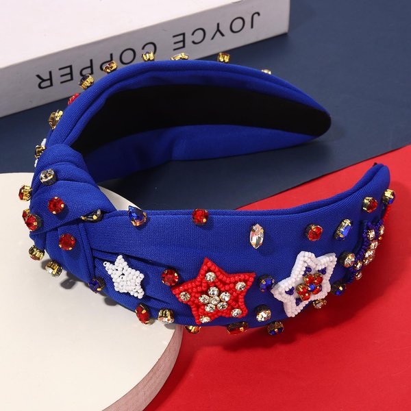 NVENF 4th of July Headbands, American Flag Star Headband Pearl Crystal Rhinestone Knotted Headbands Patriotic 4th of July Accessories Outfits for Women Holiday Gifts (American Flag 8)