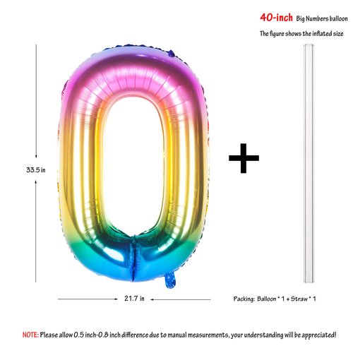 40 Inch Rainbow Digit Helium Foil Birthday Party Balloons (Dark Rainbow 0)