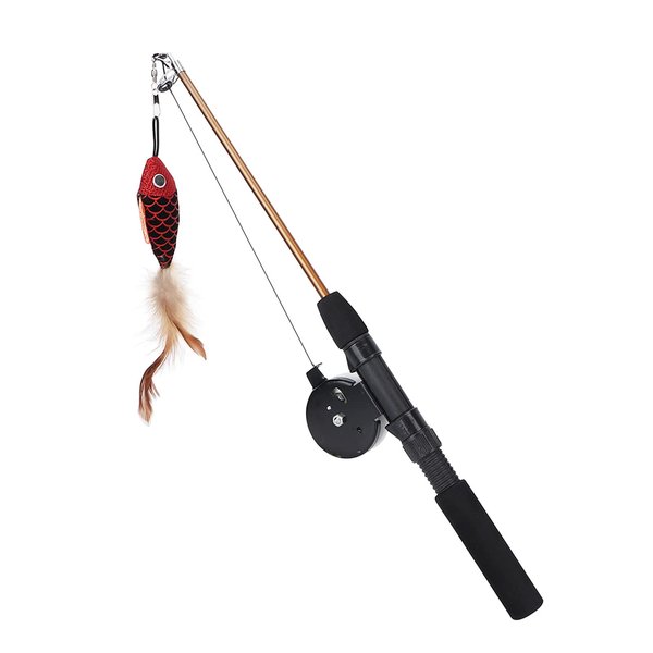 Interactive Cat Teaser Wand Toys Retractable Fishing Pole Funny Cat Stick Playing Toy Pet Companion Cattraction Toys with Dangler for Indoor Cats Kitten Play Chase Exercise