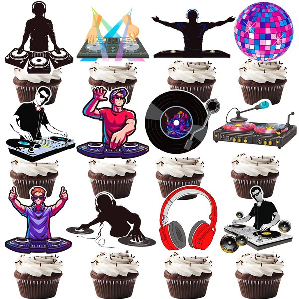 DJ Party Cupcake Toppers DJ Birthday Party Decorations 48PCS Disco DJ Cupcake Picks Hip Hop Music Cake Decorations for Rock DJ Lover Party Supplies