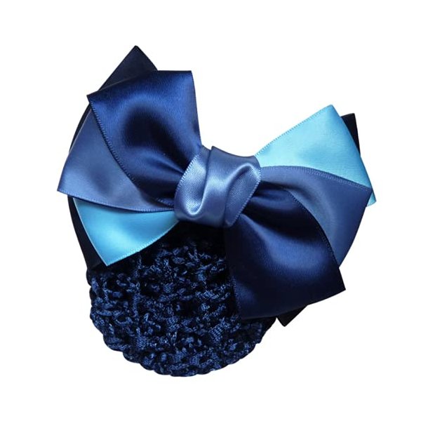 KDDOM Lady Bow Hair Bun Net,Professional Woman Bowknot Decor Barrette Snood Net Hair Clip(Blue)