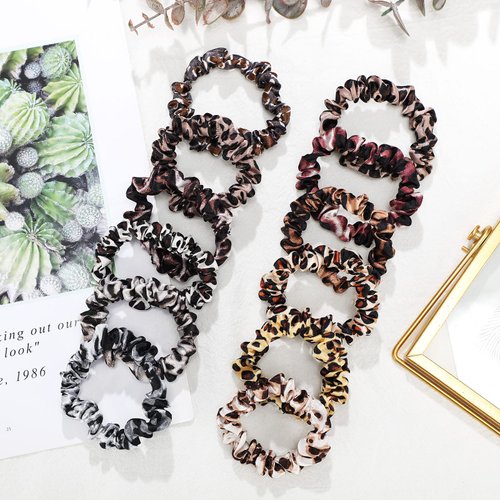 24 Pieces Satin Hair Scrunchies Leopard Scrunchy Silk Elastic Hair Bands Set Skinny Hair Ties Ropes Ponytail Holder for Women Girls Hair Accessories Decorations, 12 Styles