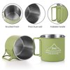 Bincoo 304 Stainless Steel Camping Cups Set of 2 - Enamel Coffee Mugs with Foldable Handles for Camping, Hiking, and Picnic, 10oz Capacity, Eco-Friendly and Sturdy. (Green)