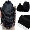 Tape in Hair Extensions Human Hair Double Stitched Jet Black Invisible Tape in Hair Extensions 16 inch Seamless Tape ins 20pcs 50g Tape on Real Human Hair Extensions Thick Ends