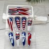 July 4th Long Tip Press On Nails Patriotic Fake Nails Almond Glue On Nails False Nails with Glue, Full Cover Square Artificial Fingernails Nail Art Decoration Acrylic Nails for Women Independence Day
