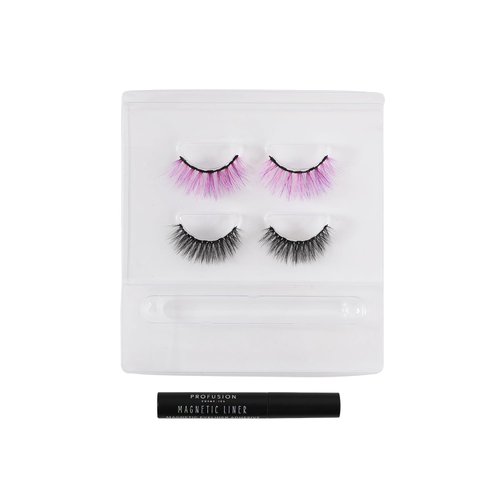 Profusion Cosmetics Star Child Moonlight 2 Pair Magnetic Lashes, Get Glamorous in Seconds with Quick Dry Magnetic Eyeliner Lash Set, Effortless Beauty for Beginners and Pros (Black & Pink)