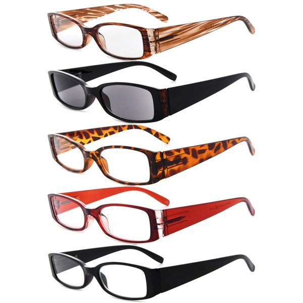 Eyekepper 5 Pairs Reading Glasses for Women Reading Inlcude Reader Sunglasses +0.75 Reading Eyeglasses