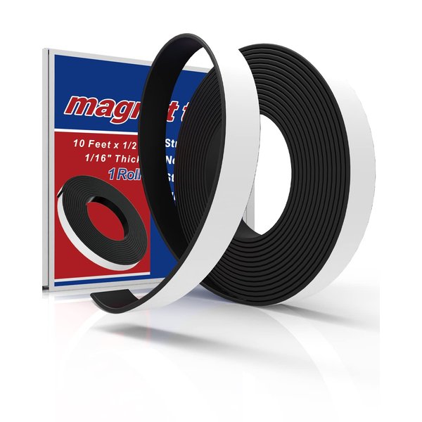 Magnetic Tape 1 Roll Flexible Magnet Strips with Strong Adhesive Backing (10 Feet x 1/16" Thick x 1/2" Wide) Anisotropic Flexible Magnetic Roll