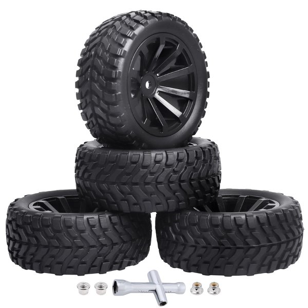 4Pcs 12mm Hex RC Wheels Tires Height 2.99 inch (76mm) for 1/10 On Road and 1/14 1/16 1/18 Scale Models Cars Truck Buggy with Foam Inserts