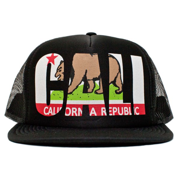 Ventura Cap Co. California Republic Cali Flag Unisex-Adult One-Size Trucker Hat Black/Black
