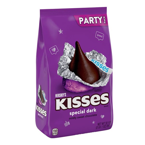 HERSHEY'S KISSES SPECIAL DARK Mildly Sweet Chocolate Candy Party Pack, 32.1 oz