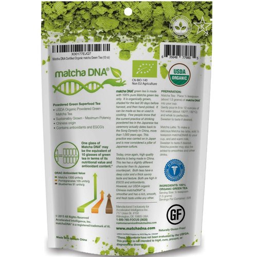 MATCHA DNA Certified Organic Matcha Green Tea Pure USDA Certified Organic Culinary Grade Matcha (12 Ounce Bag)
