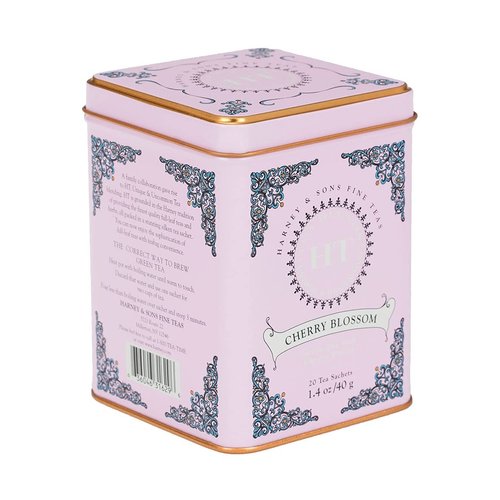 Harney & Sons Caffeinated Blossom Green Tea Tin Sachets Pink 31629, Cherry, 20 Count (Pack of 1)
