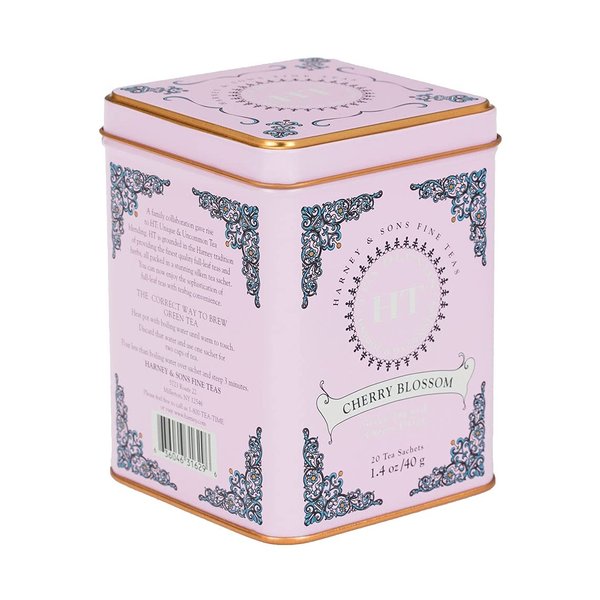 Harney & Sons Caffeinated Blossom Green Tea Tin Sachets Pink 31629, Cherry, 20 Count (Pack of 1)