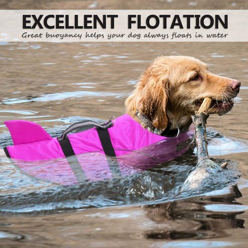 Ripstop Dog Life Jacket Shark Life Vest for Dogs, Safety Lifesaver with High Buoyancy and Lift Handle for Small and Medium Breeds（Rose Red S）