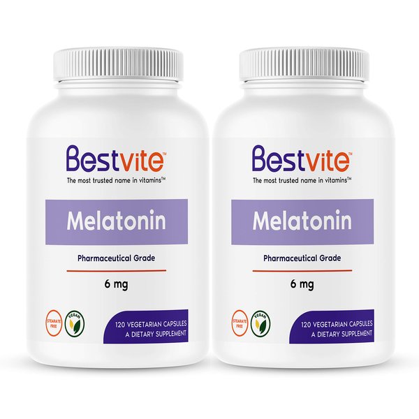 BESTVITE Melatonin 6mg (240 Vegetarian Capsules) (120 x 2) - No Stearates - Vegan - Non GMO - Gluten Free