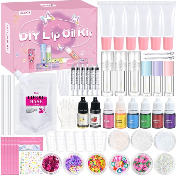 JCOOS Lip Glam Oil Making Kit, Lip Oil Lip Gloss Base Diy Lip Gloss Kit Fun Lip Gloss Make Your Own Lip Gloss Kit Beginner, Pink