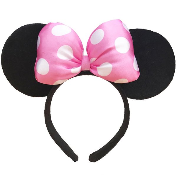 JORCEDI Light Up Mouse Deluxe Ear Headband Flashing Bow Polka Dot LED Party-Rave For Girls Women Cosplay Holiday Party (Pink 1)