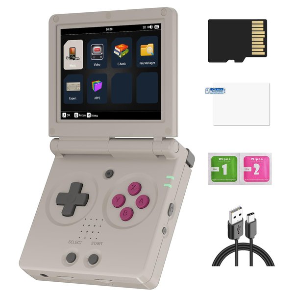Doriteney RG35XXSP Handheld Retro Game Console 3.5" IPS Screen 64GB TF Card Preload 4400 electronic Games, 3300mAH Battery Support WiFi Bluetooth HD(Gray NEW)