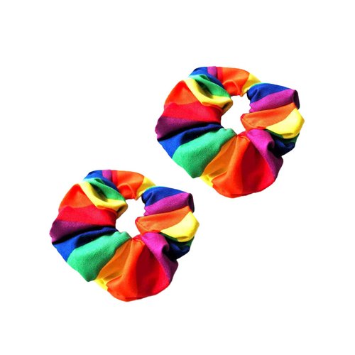 Rainbow Hair Scrunchies Striped Rainbow Ponytail Holder Pride Rainbow Hair Ring Tie JHP20 (2 Pcs-Set B)