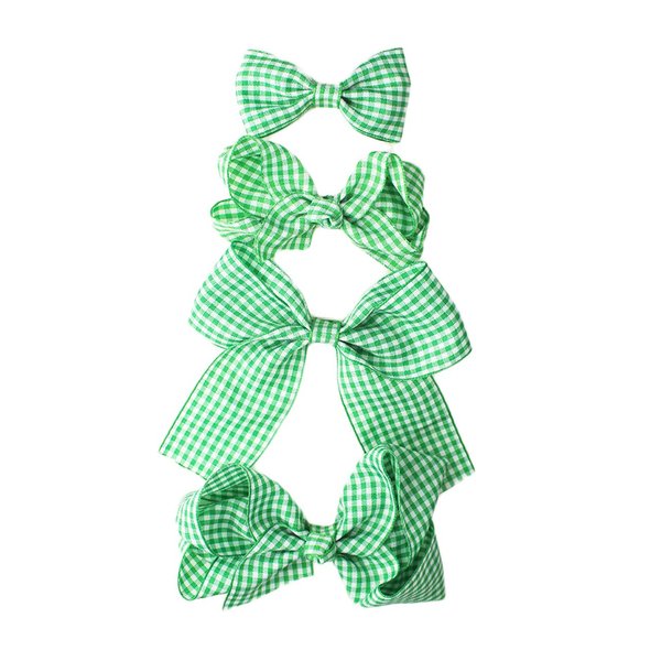 Plaid Hair Bow Clips Vintag Stripe Plaid Hair Barrettes Summer Bow Hair Pin BBG36 (Green)