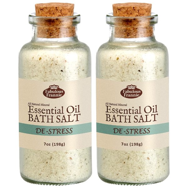 Fabulous Frannie Aromatherapy De-Stress Essential Oil Mineral Bath Salt Grapefruit, Ylang Ylang and Lavender Pure Essential Oils 7oz (Pack of 2)